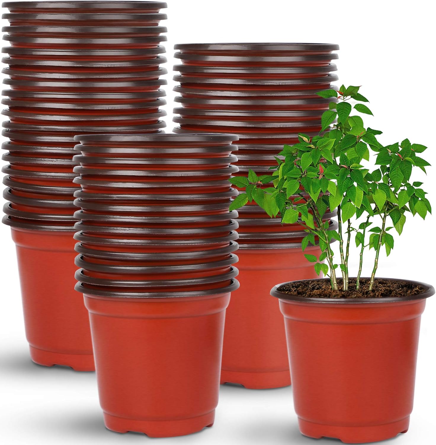 The Good Find Shop Bulk 110pcs 10cm Red Plastic Flower Pots for Plant Nursery