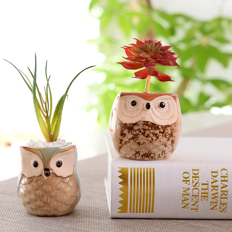 The Good Find Shop Owl Pottery Flowerpots in Six Pieces