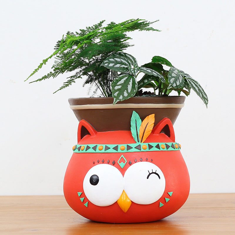 The Good Find Shop Wall Hanging Indian Style Resin Plant Pot – Cartoon Animal Design