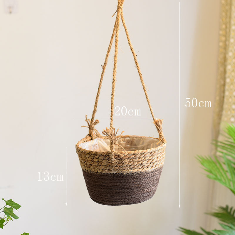 The Good Find Shop Straw & Rattan Hanging Flower Baskets – Woven Bamboo Plant Pots for Indoor & Outdoor Decor