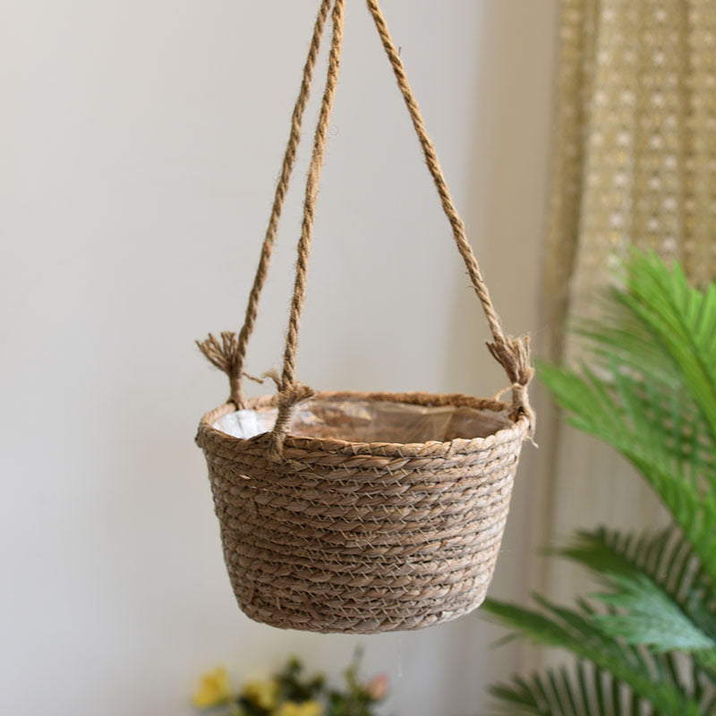 The Good Find Shop Straw & Rattan Hanging Flower Baskets – Woven Bamboo Plant Pots for Indoor & Outdoor Decor
