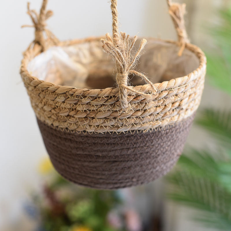 The Good Find Shop Straw & Rattan Hanging Flower Baskets – Woven Bamboo Plant Pots for Indoor & Outdoor Decor