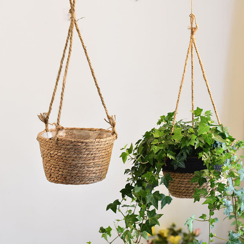 The Good Find Shop Straw & Rattan Hanging Flower Baskets – Woven Bamboo Plant Pots for Indoor & Outdoor Decor
