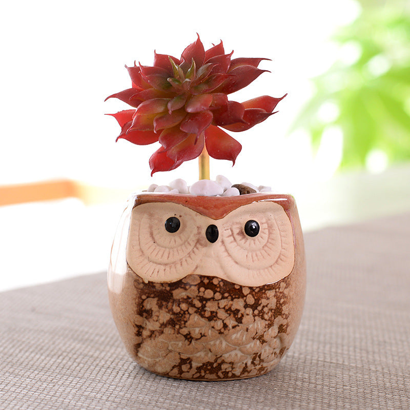The Good Find Shop Owl Pottery Flowerpots in Six Pieces