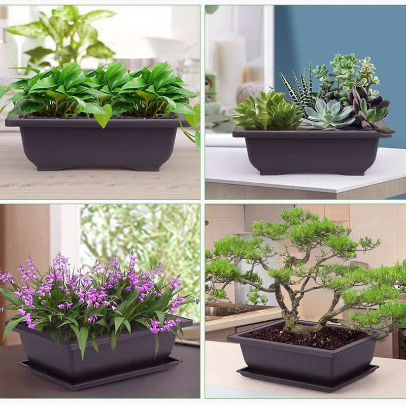 The Good Find Shop Antique Rectangular Plastic Flower Pots with Trays – Small Succulent Planters