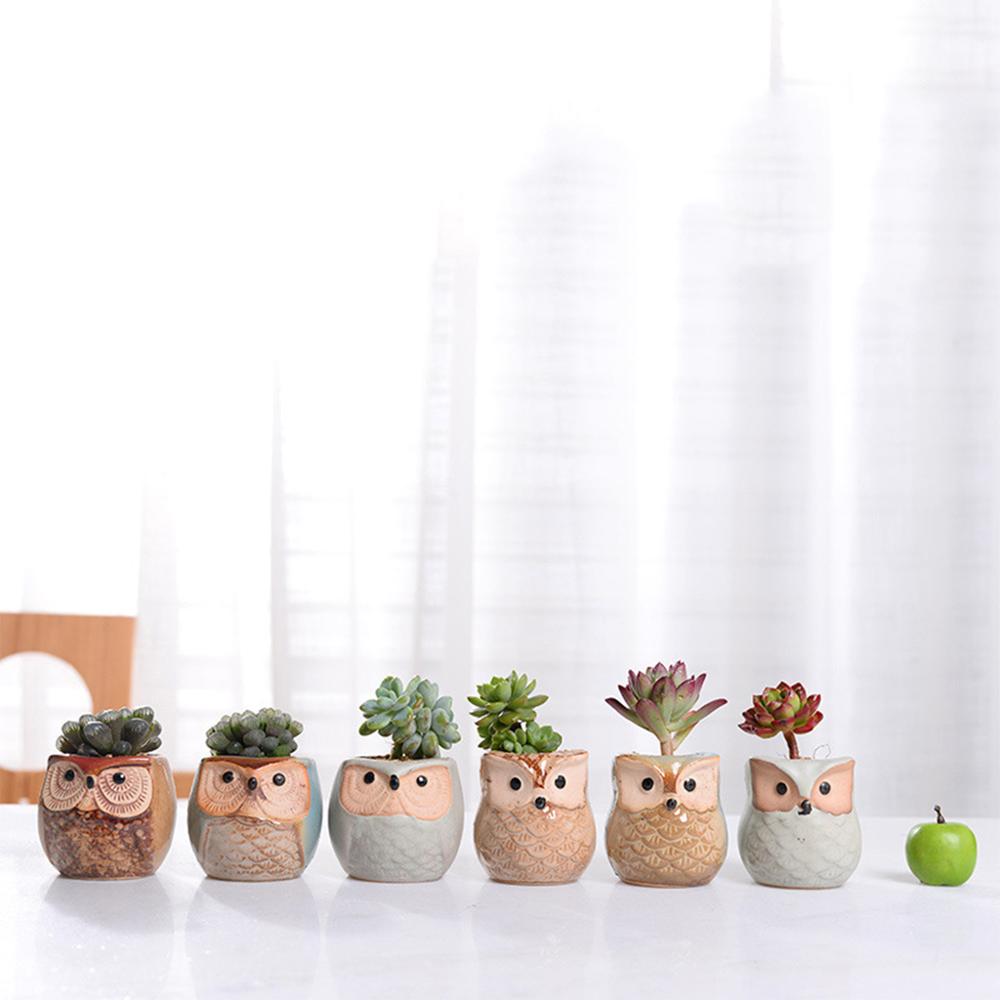 The Good Find Shop Owl Pottery Flowerpots in Six Pieces