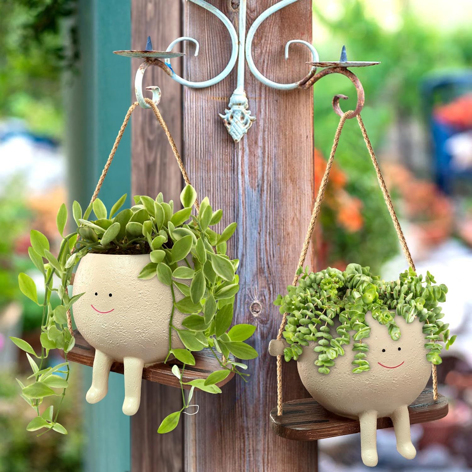 The Good Find Shop Plant Hanger Baskets Lovely Swing Face Planter Pot Succulent Flower Pots Balcony Wall Hanging Planter Decor Home Garden Supplies