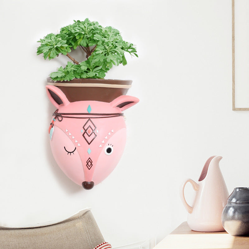 The Good Find Shop Wall Hanging Indian Style Resin Plant Pot – Cartoon Animal Design