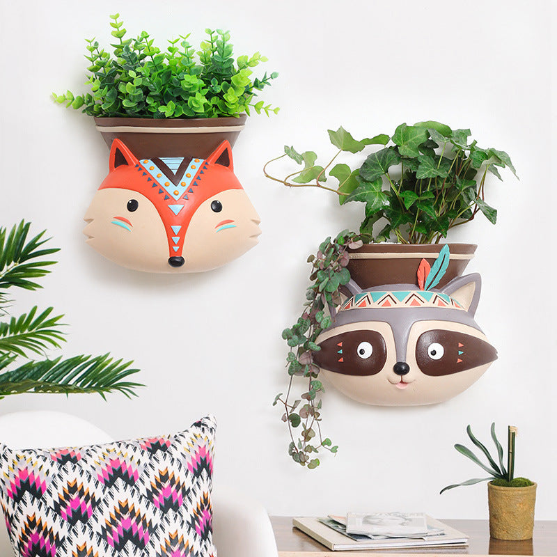 The Good Find Shop Wall Hanging Indian Style Resin Plant Pot – Cartoon Animal Design
