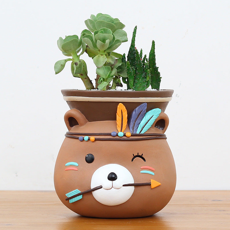 The Good Find Shop Wall Hanging Indian Style Resin Plant Pot – Cartoon Animal Design