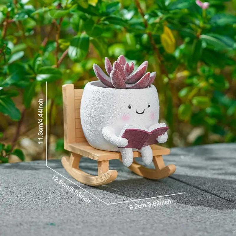 The Good Find Shop Cute Character Reading Resin Flower Pot Set – Rocking Chair Design (2 Pieces)