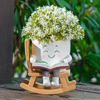 The Good Find Shop Cute Character Reading Resin Flower Pot Set – Rocking Chair Design (2 Pieces)