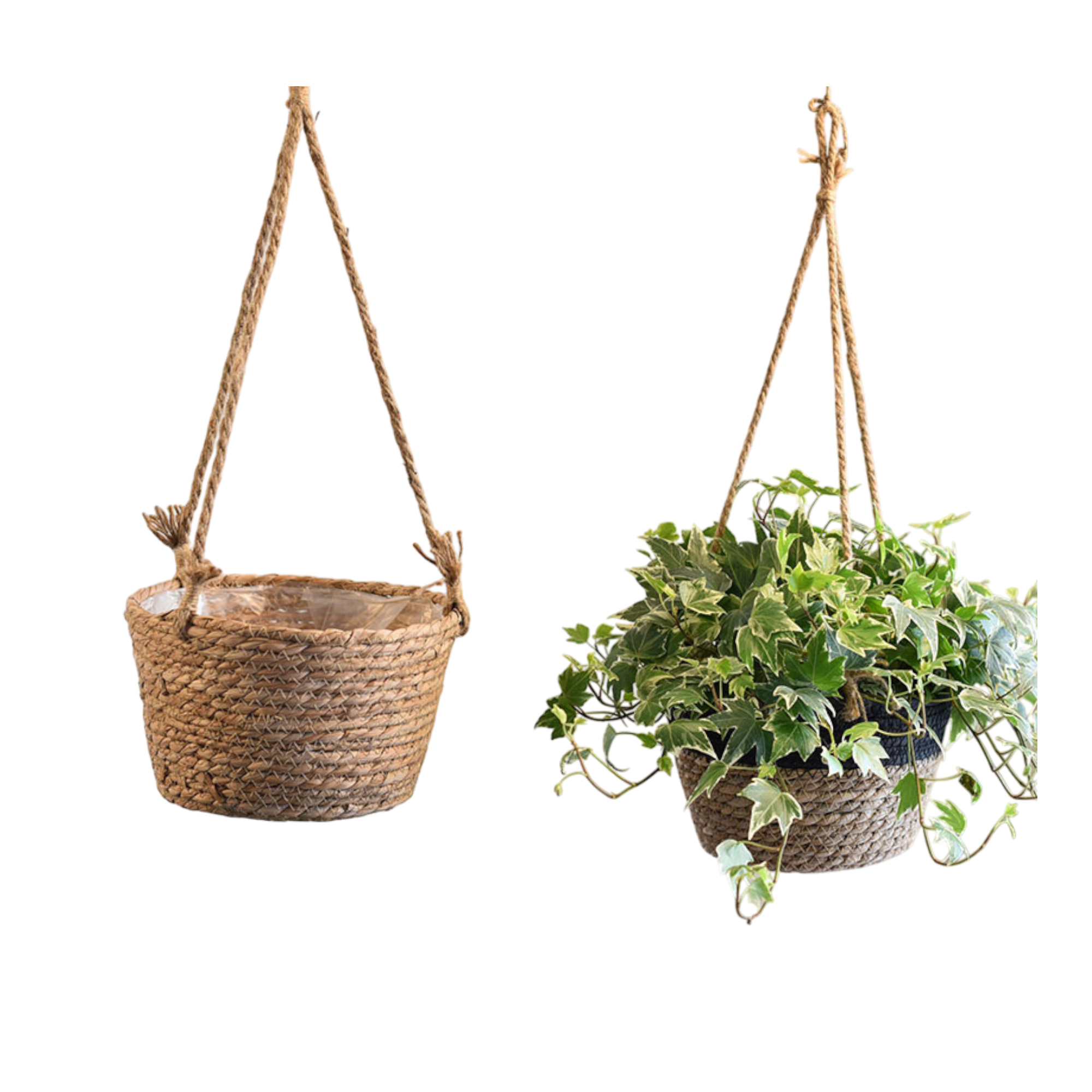 The Good Find Shop Straw & Rattan Hanging Flower Baskets – Woven Bamboo Plant Pots for Indoor & Outdoor Decor