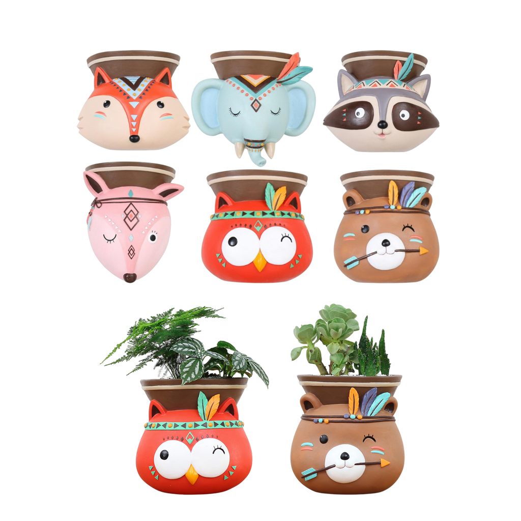 The Good Find Shop Wall Hanging Indian Style Resin Plant Pot – Cartoon Animal Design