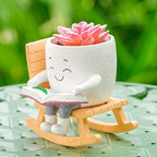 The Good Find Shop Cute Character Reading Resin Flower Pot Set – Rocking Chair Design (2 Pieces)
