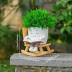 The Good Find Shop Cute Character Reading Resin Flower Pot Set – Rocking Chair Design (2 Pieces)