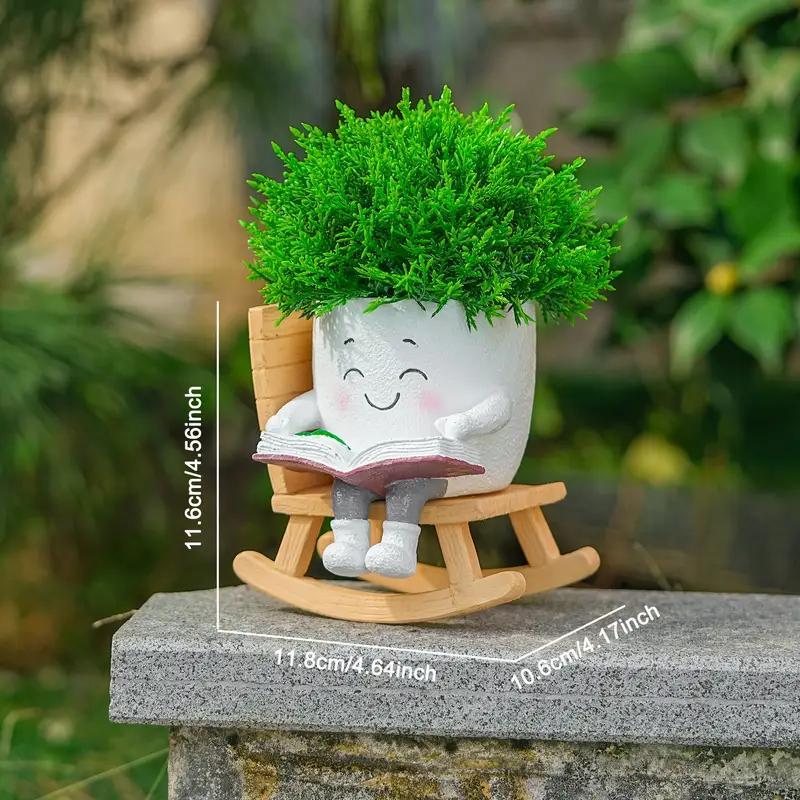 The Good Find Shop Cute Character Reading Resin Flower Pot Set – Rocking Chair Design (2 Pieces)